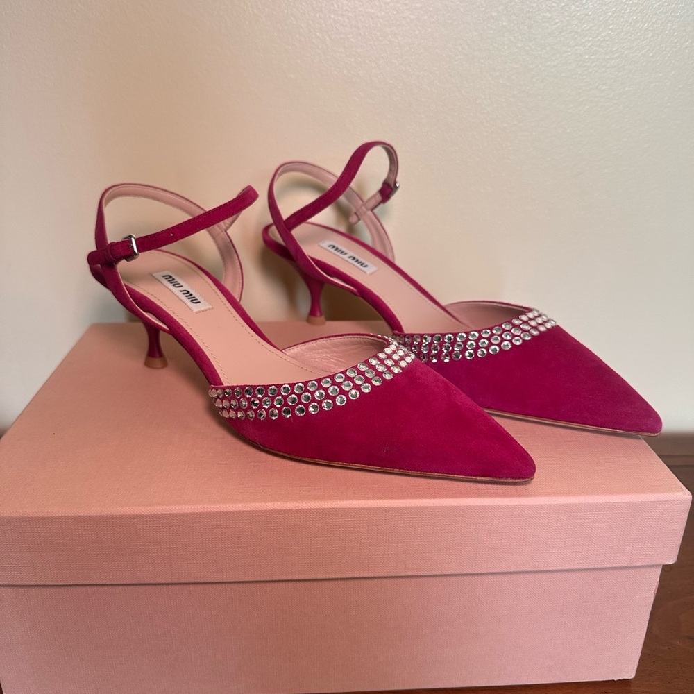 Miu Miu Pink Heels with Sparkling Embellishments